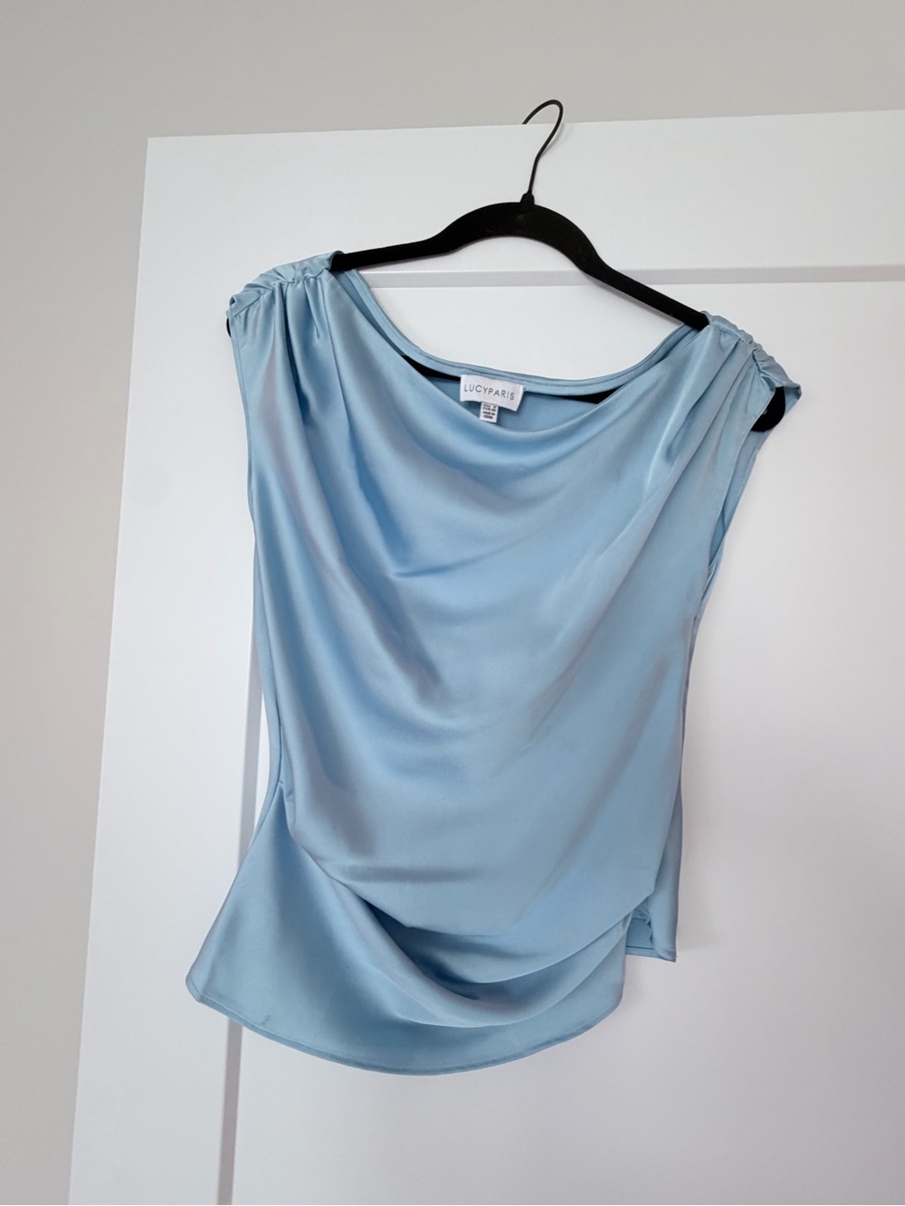 Lucy Paris Sky Blue Satin Cowl Neck Camisole